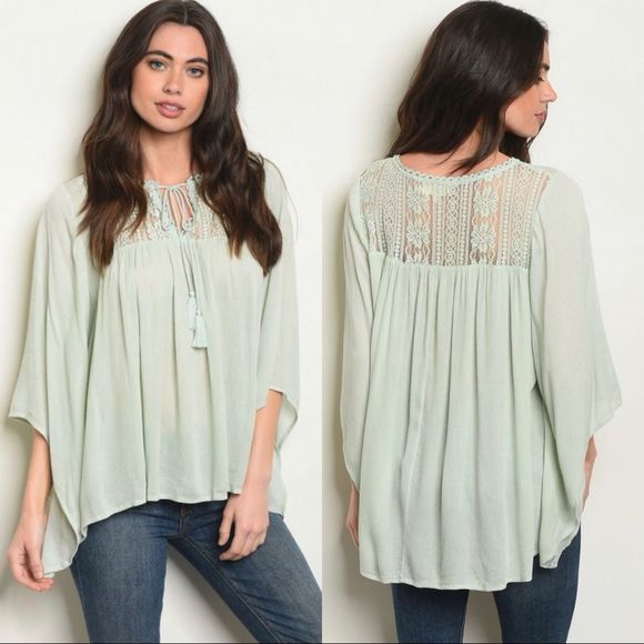 Tops - Crochet lace detail tassel tie